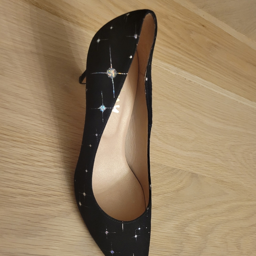 FSNY black suede heel shoe with siver sparkle